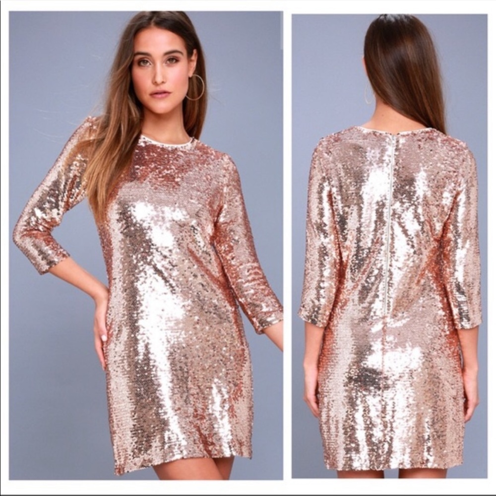 Lulu’s Pass the Champagne Rose Gold Sequin Dress
